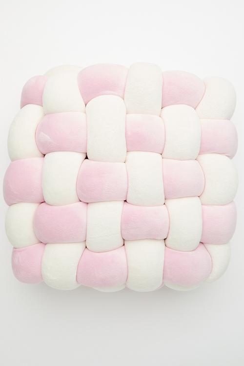 Mochi minky braided cushion - pink/white