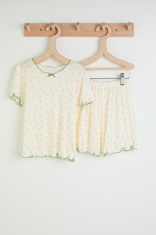 Aop tee & shorts pj set - white