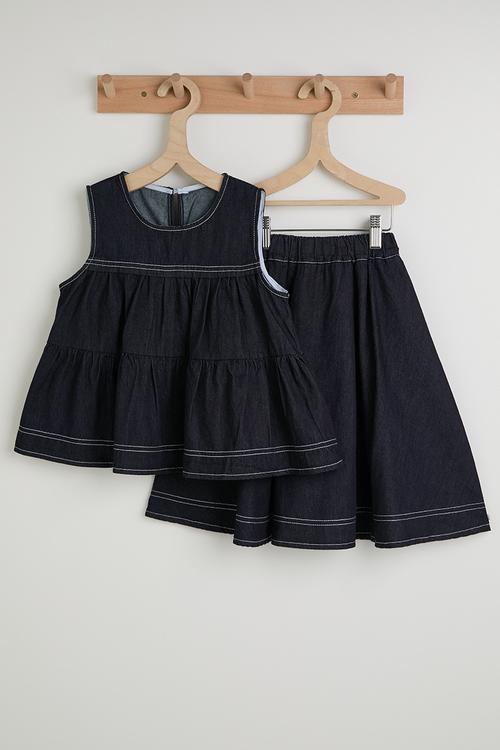 Denim empire line blouse & bermuda shorts - dark blue