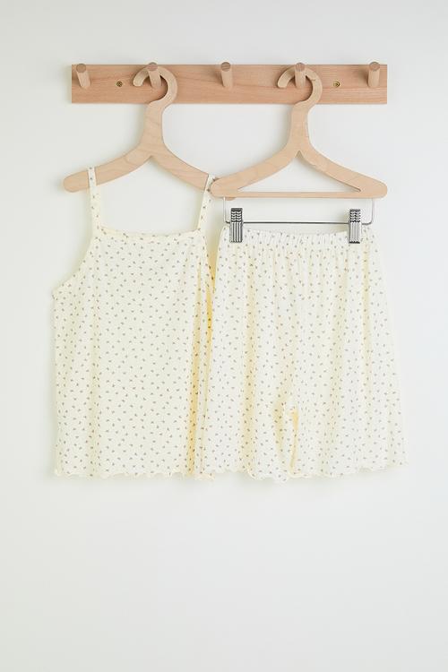 Aop cami top & shorts - cream