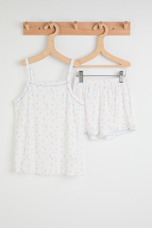 Aop cami top & shorts - white