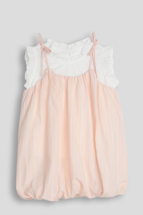 Frilled collar top with bubble hem dress - white/pink
