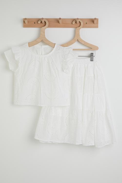 Anglaise frilled sleeve blouse with tiered maxi skirt - white