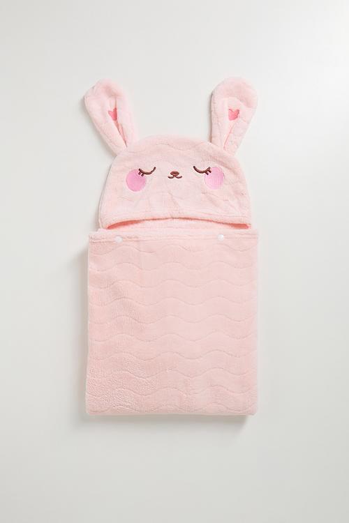 Bunny hooded bath towel - pastel pink