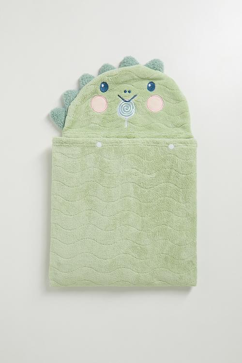 Dino hooded towel - green