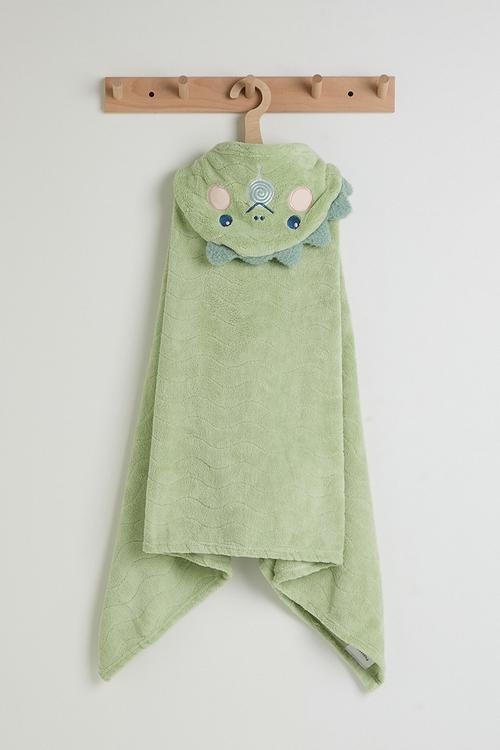 Dino hooded towel - green