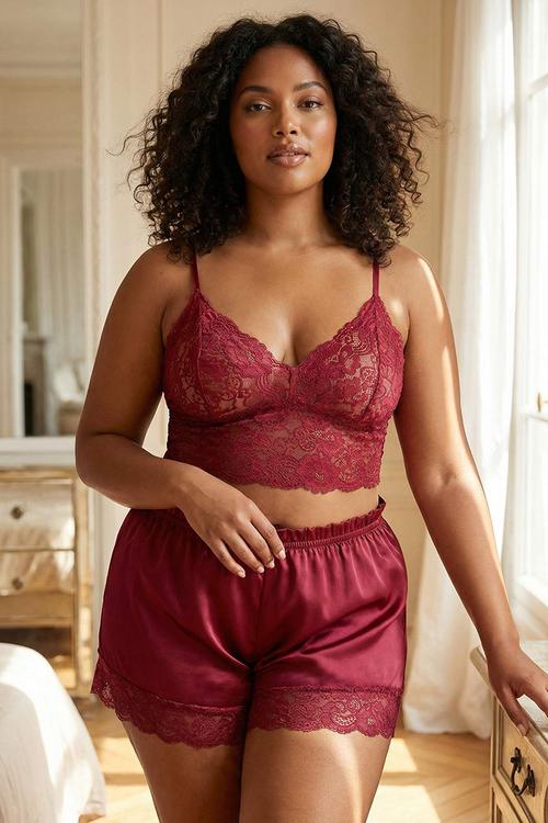 Plus satin 3-piece downy set - burgundy