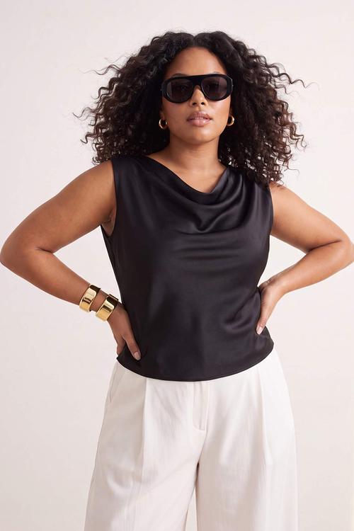 Plus satin woven blouse - black