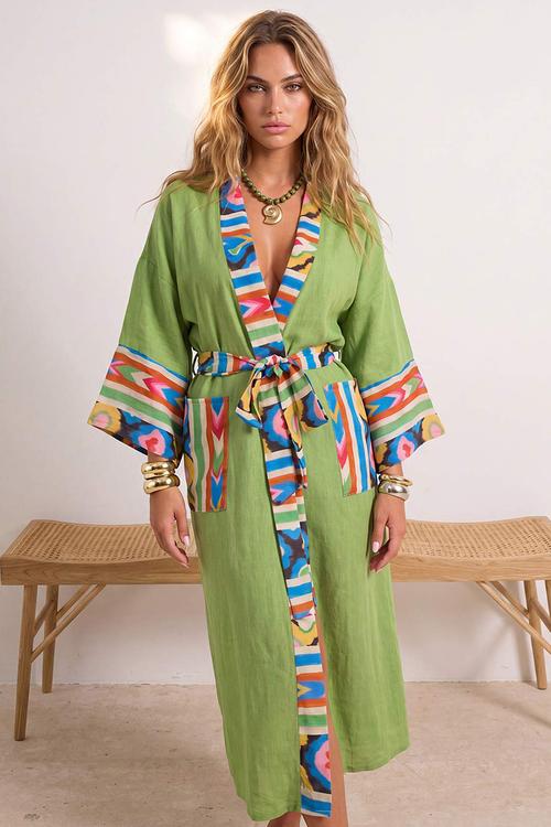 Oversize maxi shawl kimono & kaftan - green