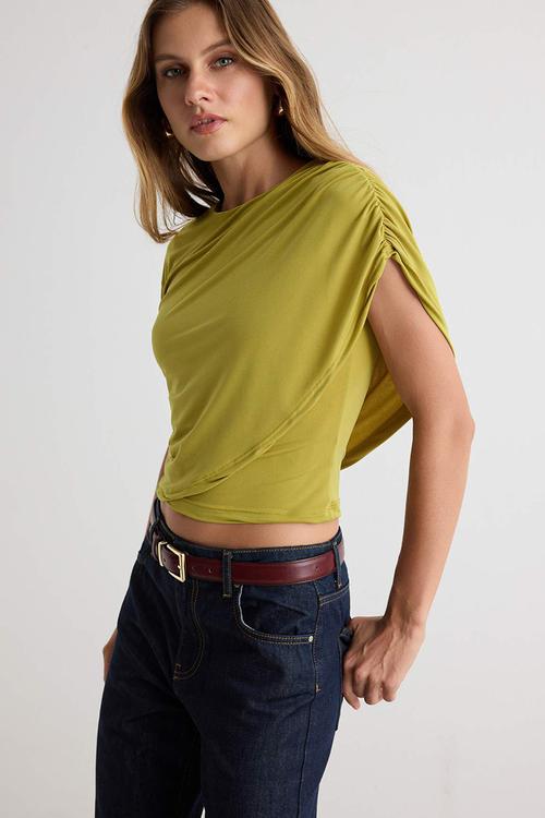 Cape Detail Sleeveless Knit Blouse - Oil Green