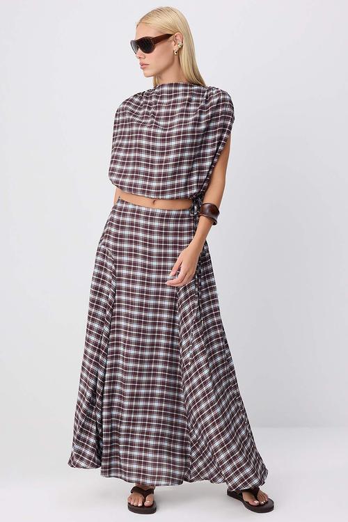 Plaid Blouse and Skirt Set - Multicolour