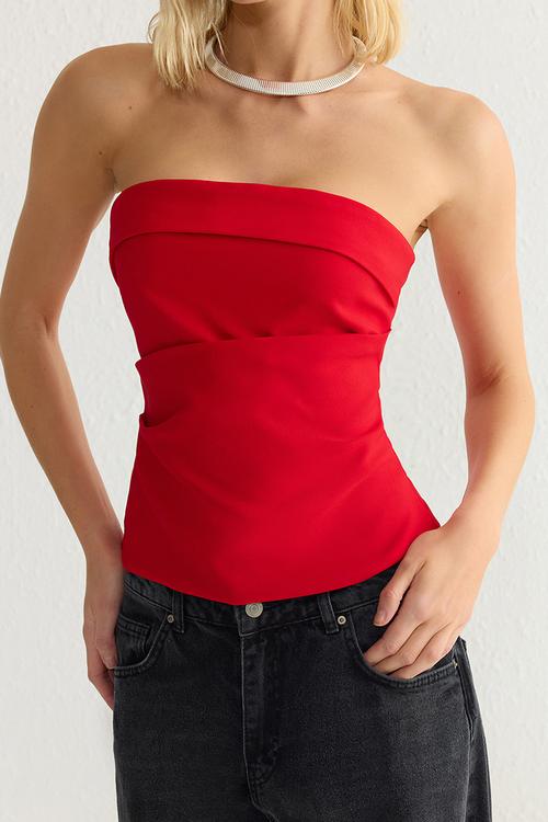 Strapless Draped Blouse - Red