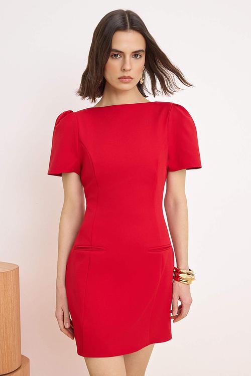 Pocket Detail Mini Dress - Red