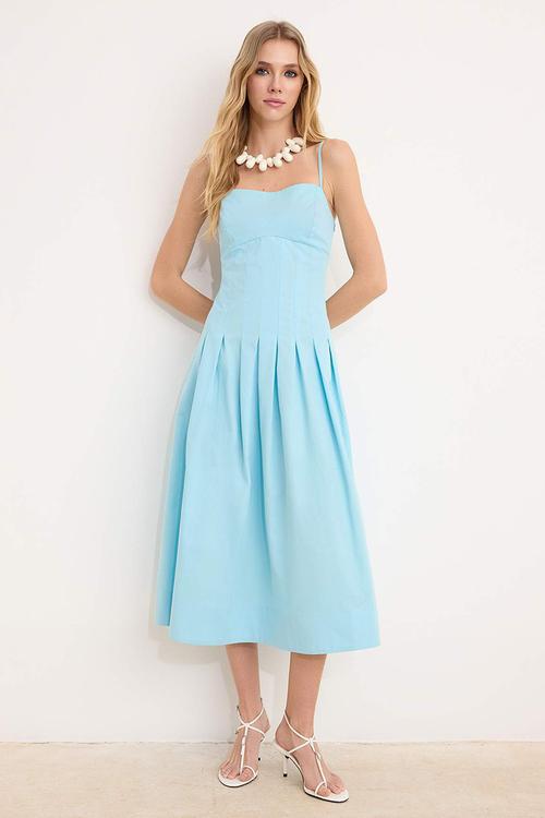 Flared Midi Dress - Light Blue
