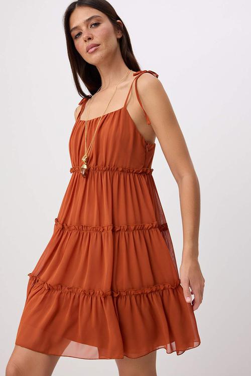 Layered Chiffon A-Line Mini Dress - Tile