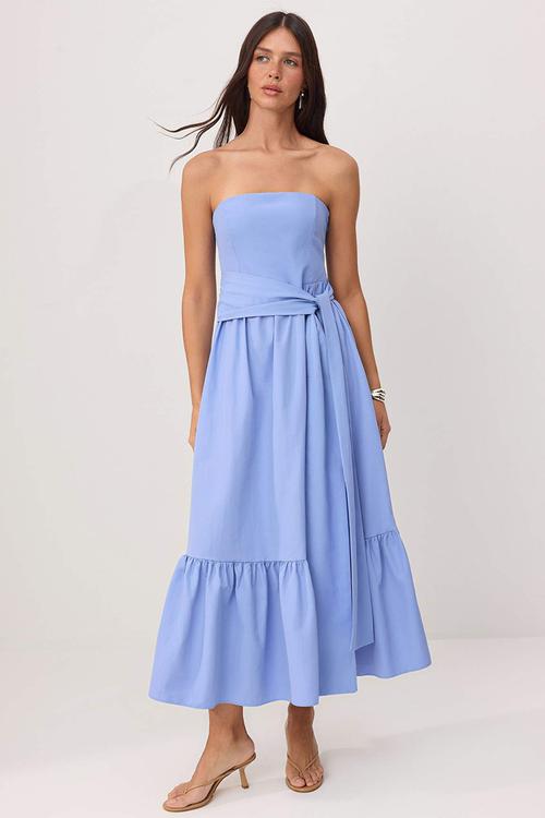 Belted Open-Waist Maxi Dress - Blue