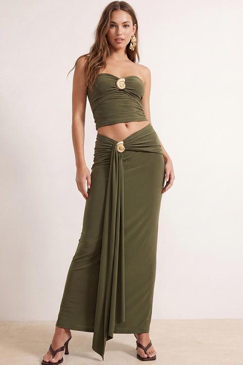 Bodycon Accessory Detail Maxi Skirt - Khaki