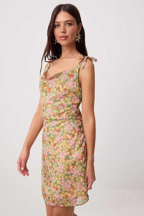 Floral Tie-Back Mini Dress - multi