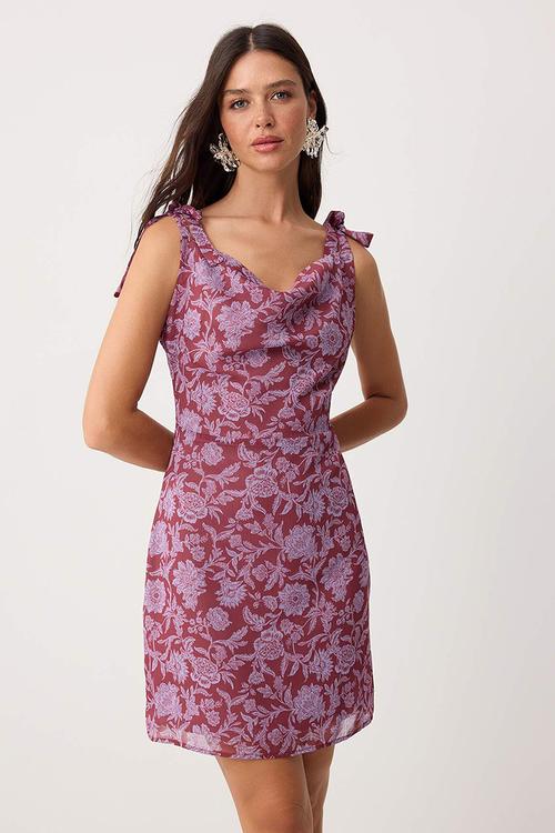 Floral Tie-Back Mini Dress - Purple