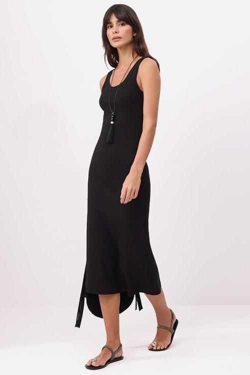 A-Line Ribbed Midi Knit Dress - Black