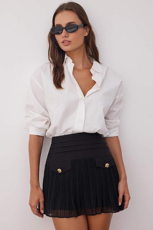 Pleated Chiffon Mini Skirt - Black