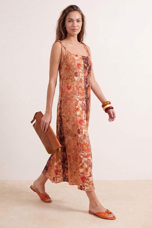 Shawl Print Boho A-Line Knit Dress - Multi