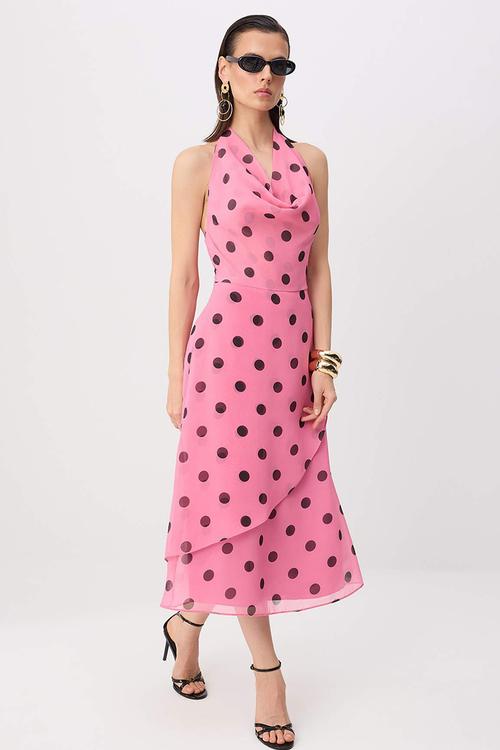 Polka Dot Halter Neck A-Line Midi Dress - Multicolour