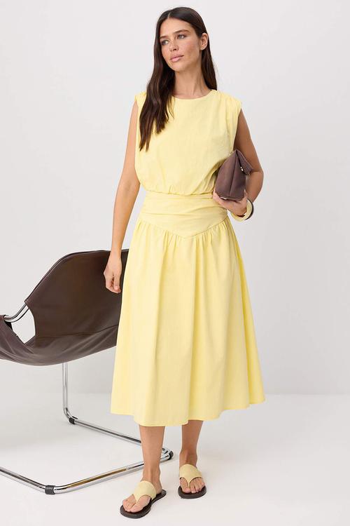 A-Line Midi Woven Dress - Yellow