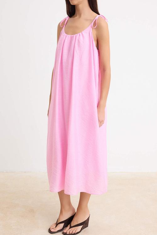 Tie Detail Straight-Cut Maxi Dress - Pink