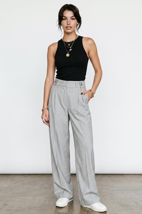 Double-Pleat Wide-Leg Trousers - Grey