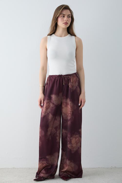 Gradient Print Satin Wide-Leg Trousers - Plum