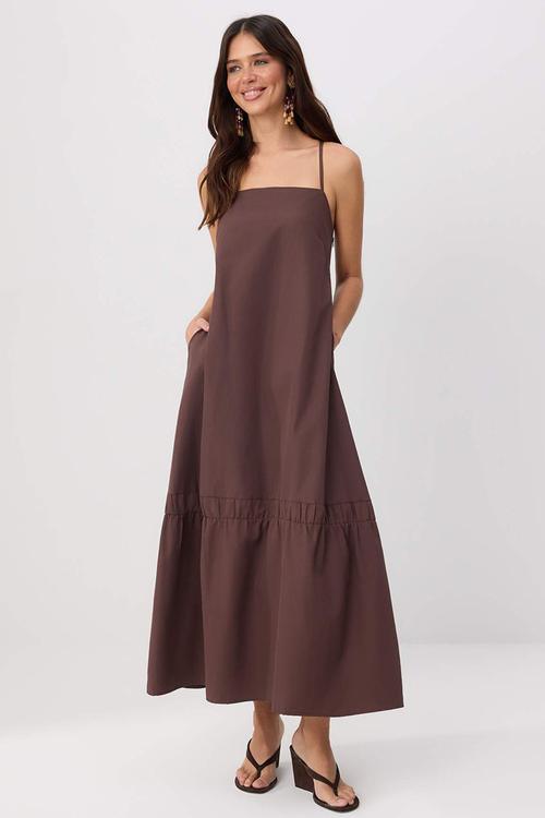 Hem Detail Relaxed Maxi Dress - Brown