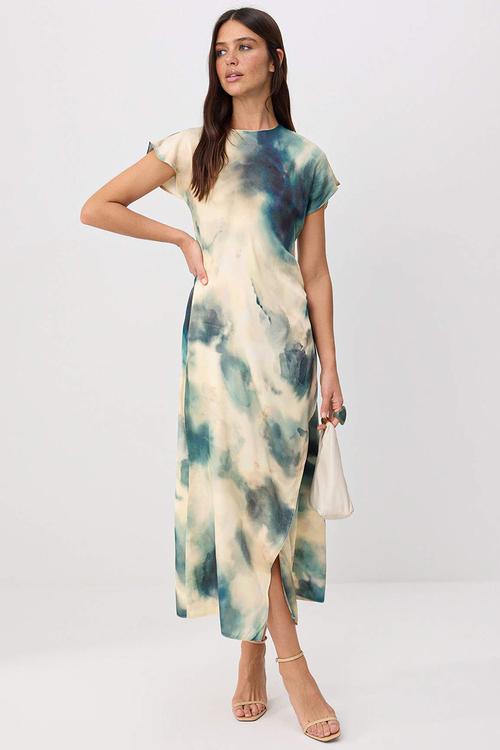 Abstract Print Straight-Cut Midi Dress - Multi