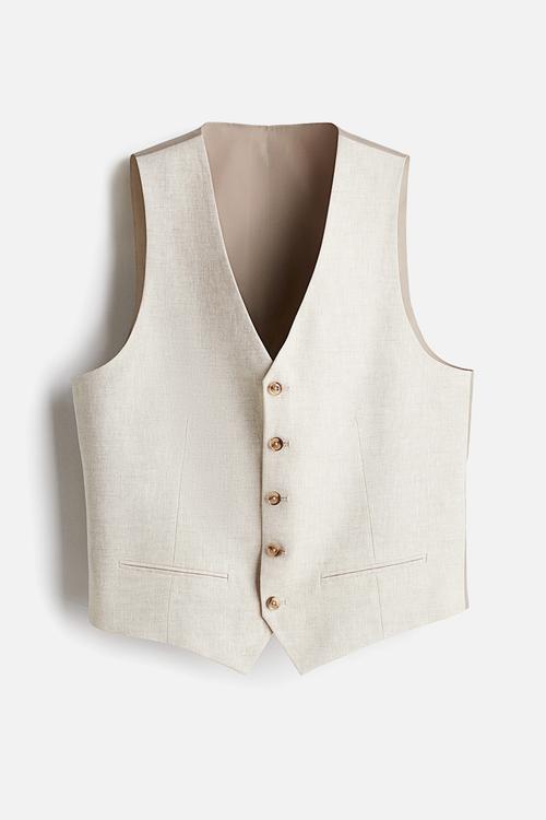 Slim fit linen suit waistcoat - light beige