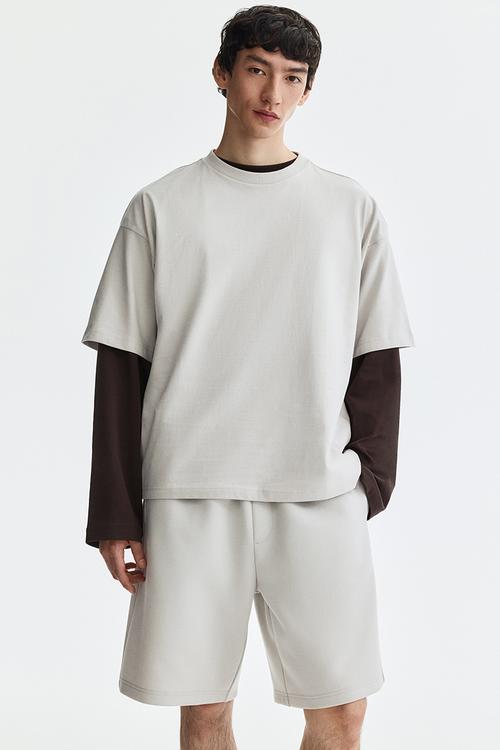 Relaxed fit interlock shorts - light grey