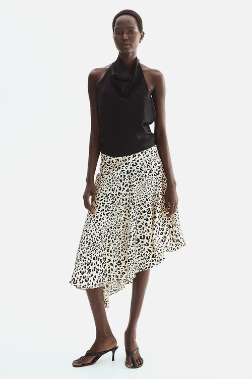 Asymmetric Viscose Skirt - cream/leopard print - 1337639002