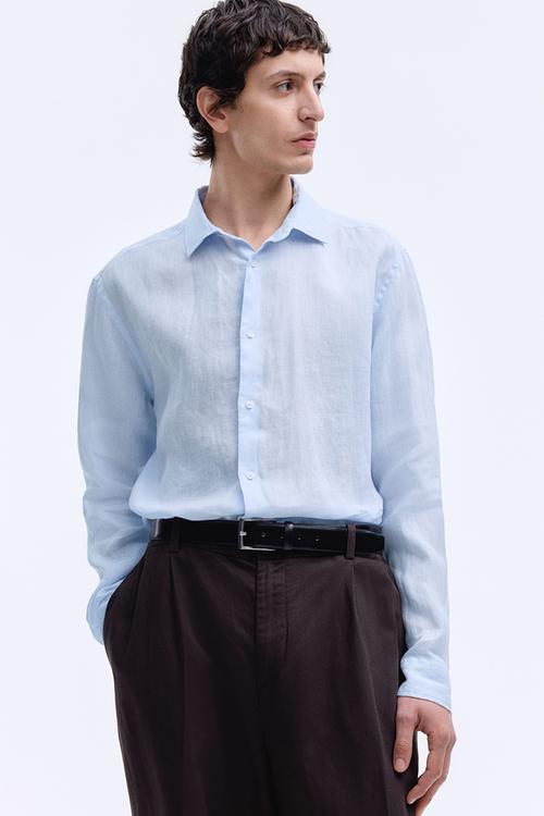 Slim fit linen shirt - light blue