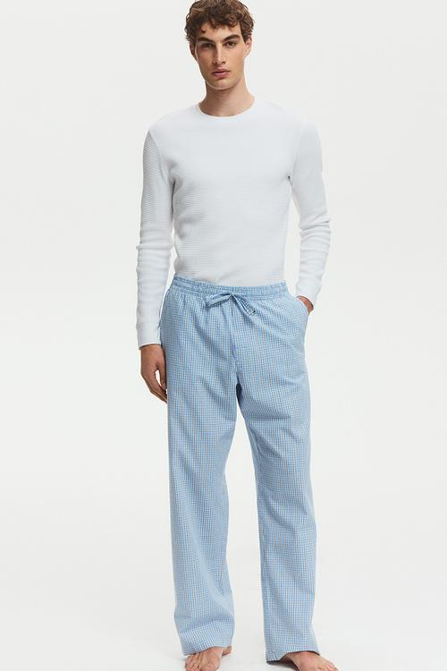 Relaxed fit poplin trousers - light blue/checked
