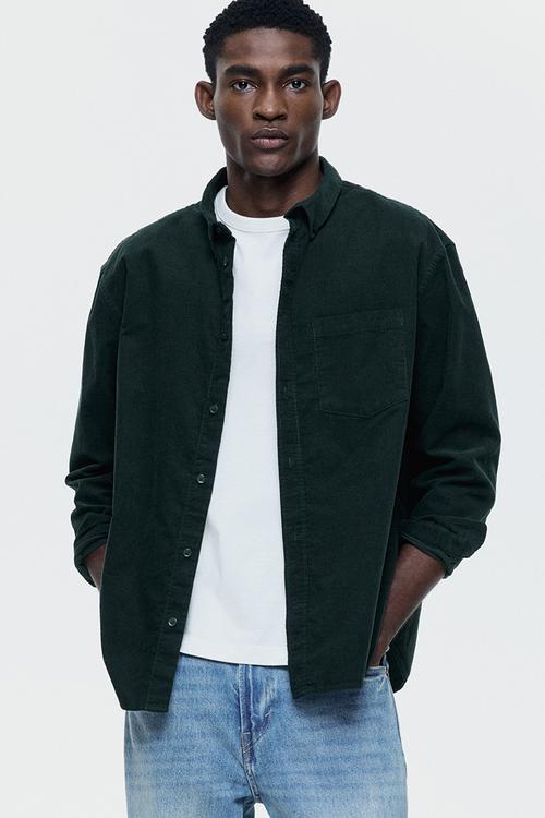 Regular fit corduroy shirt - dark green