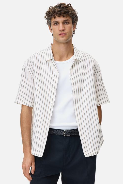 Relaxed fit linen-blend resort shirt  - white/striped