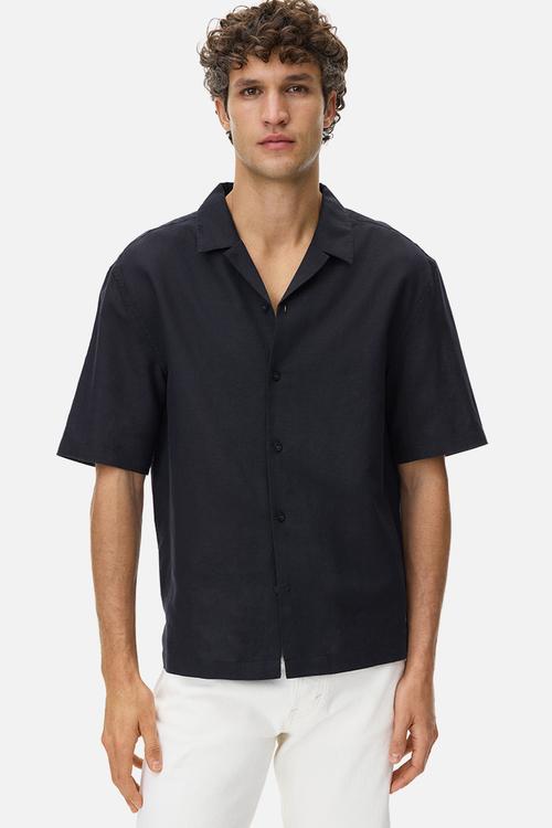 Relaxed fit linen-blend resort shirt  - black