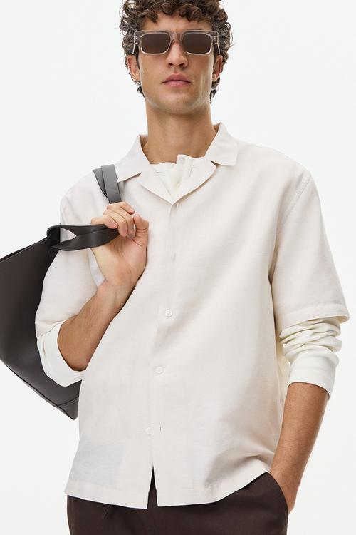 Relaxed fit linen-blend resort shirt  - light beige