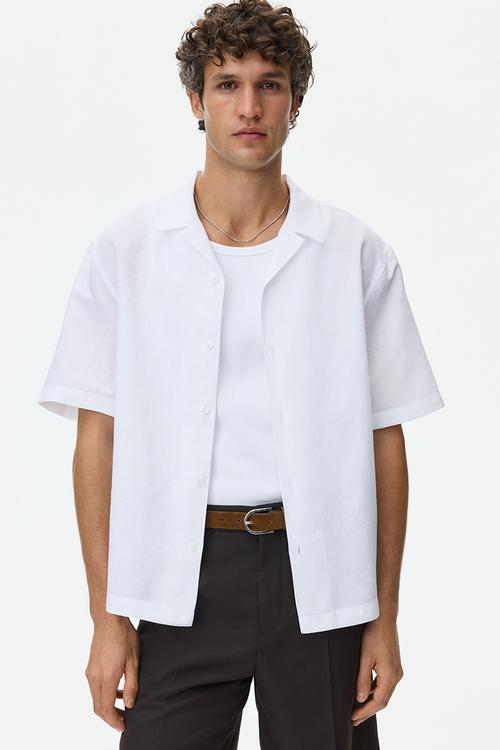 Relaxed fit linen-blend resort shirt  - white