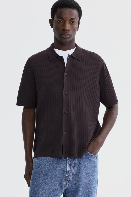 Regular fit rib-knit shirt - dark brown