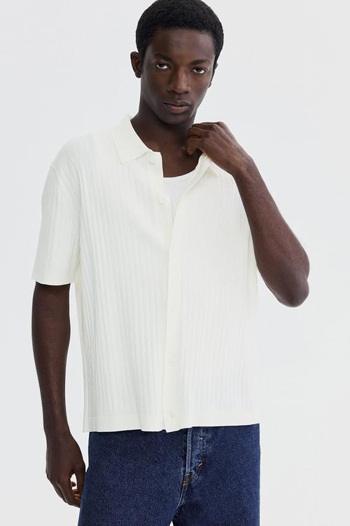 Regular fit rib-knit shirt - cream