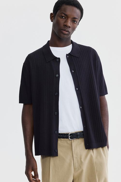 Regular fit rib-knit shirt - dark blue