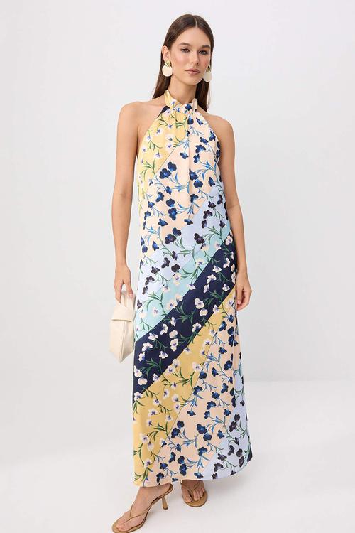Floral Backless Maxi Dress - Multicolour