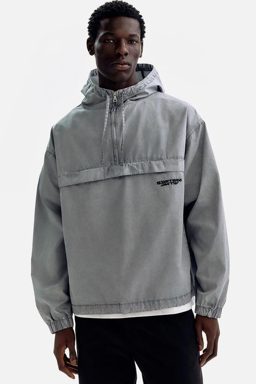 Loose fit cotton popover jacket - light grey/system