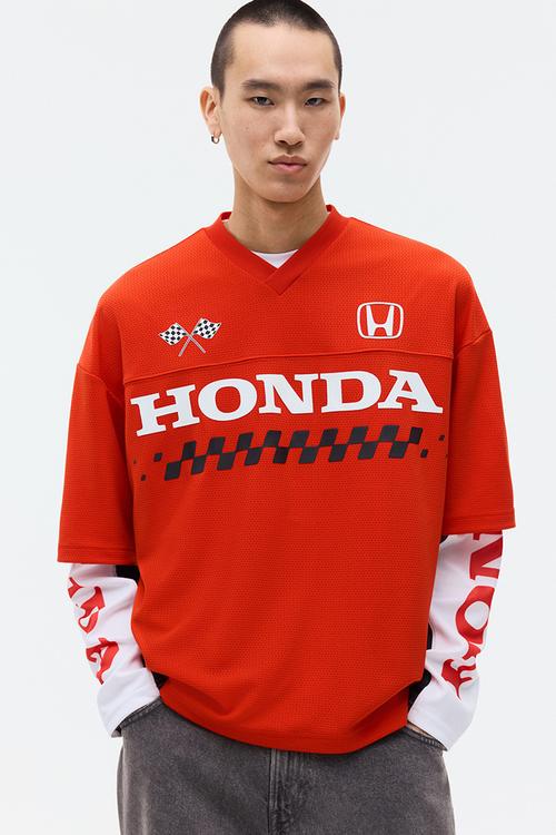 Oversized fit printed mesh T-shirt - red/honda