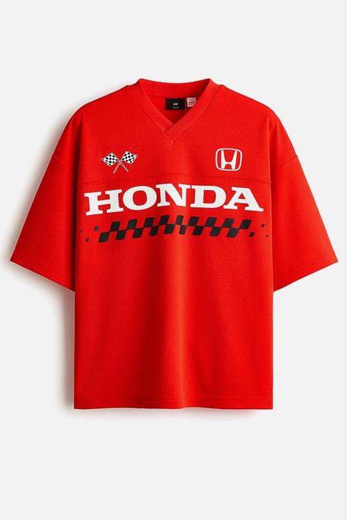 Oversized fit printed mesh T-shirt - red/honda